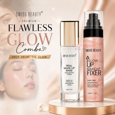 (Combo) Swiss Beauty Real Make Up Base Highlighting Primer (01 Natural Tint )32 ml And Swiss Beauty Glow Up Makeup Fixer 100ml